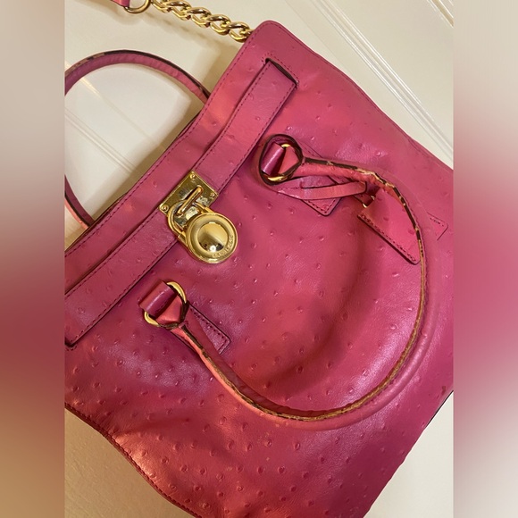Pink Ostrich Michael Kors Large Hamilton Bag - Picture 4 of 5
